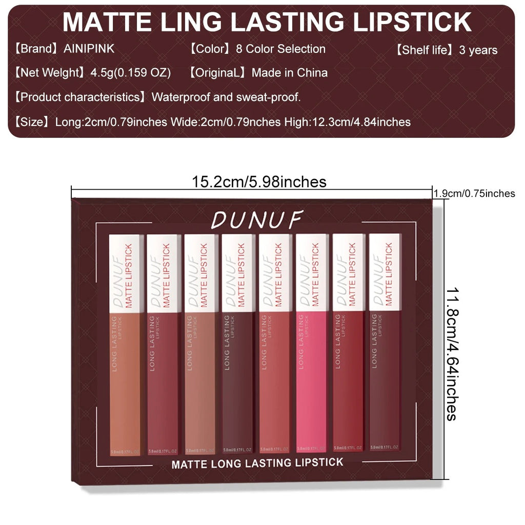 8-Color Matte Long Lasting Lipstick Set